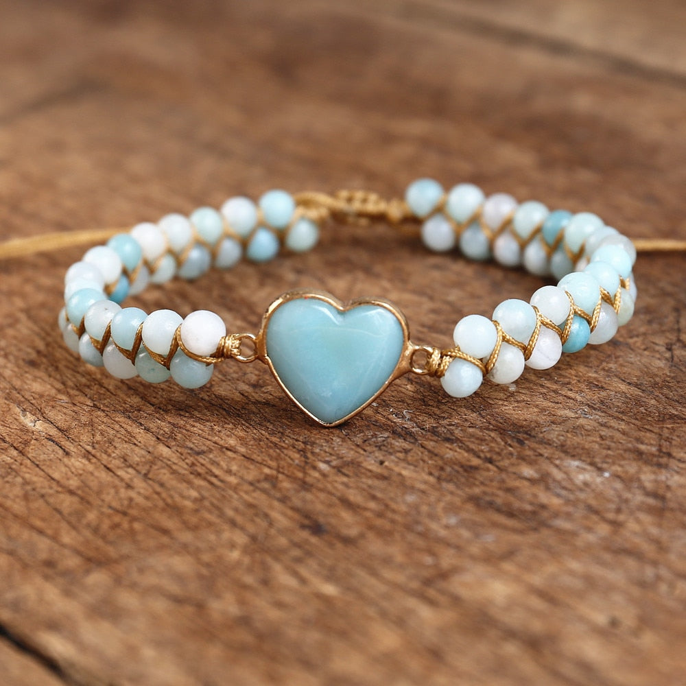 Hand Woven Caribbean Calcite Heart Bracelet