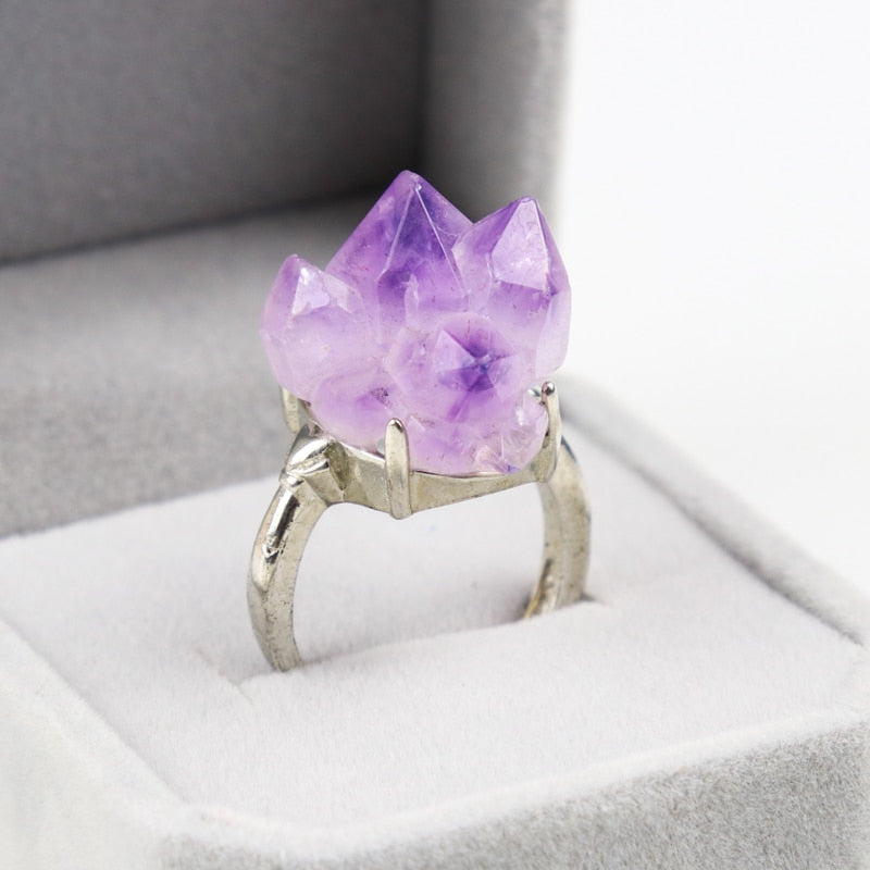 Raw Amethyst Baby Flower Cluster Ring