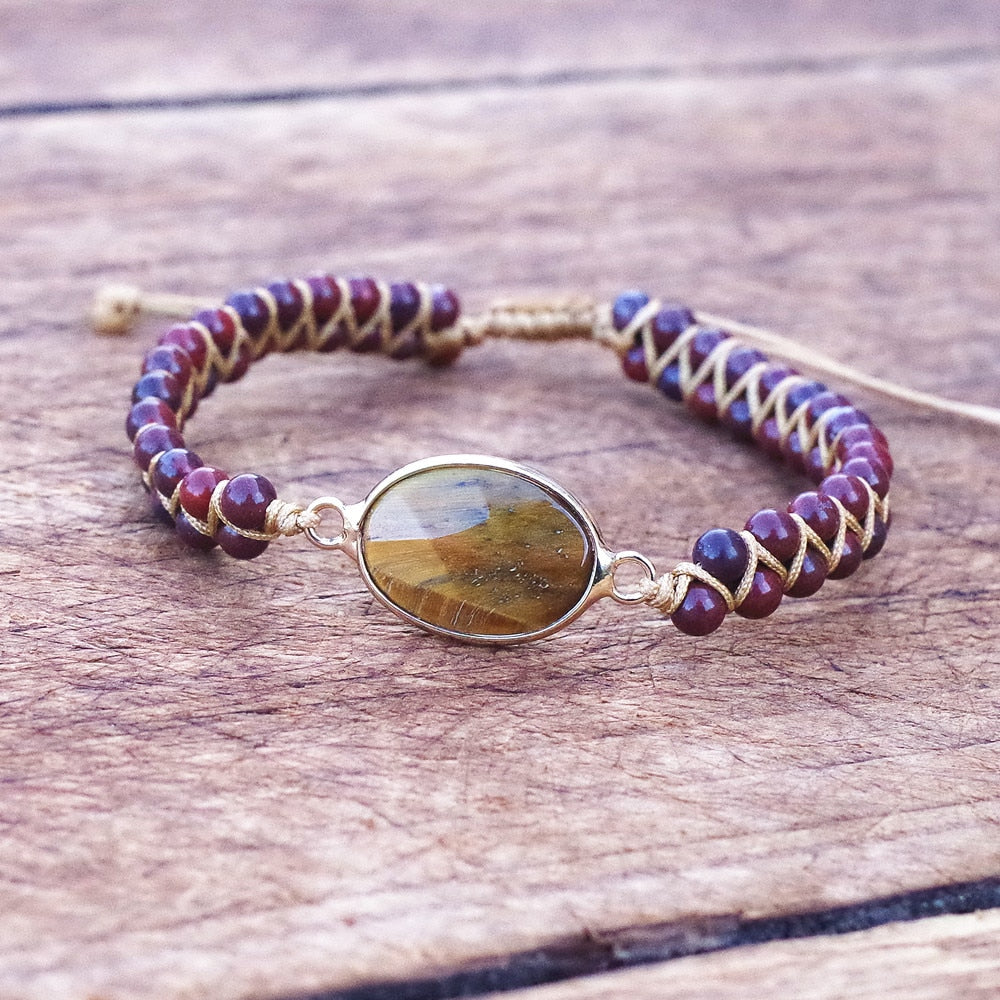 Hand Woven Red Jasper with Tigers Eye Facet Bracelet