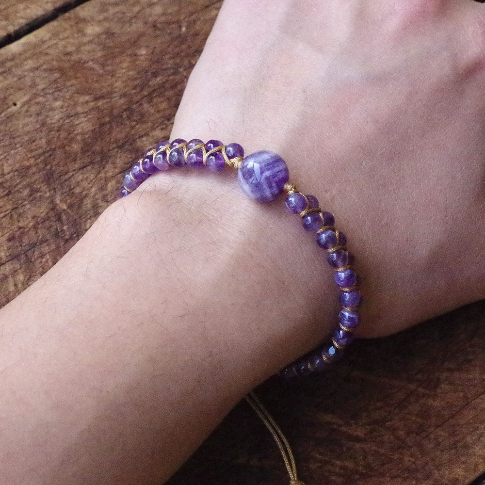 Hand Woven Amethyst Bead Bracelet