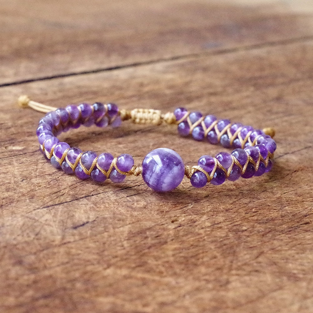 Hand Woven Amethyst Bead Bracelet