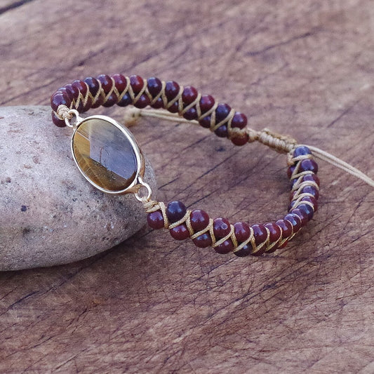 Hand Woven Red Jasper with Tigers Eye Facet Bracelet