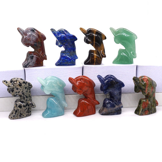 5 piece Set Surfing Dolphin Carvings