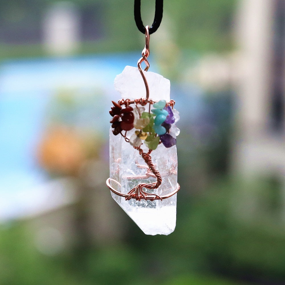 Chakra Tree Quartz Pendent