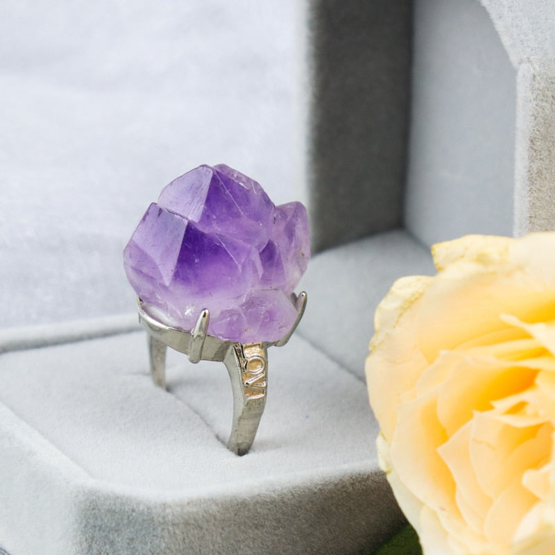 Raw Amethyst Baby Flower Cluster Ring