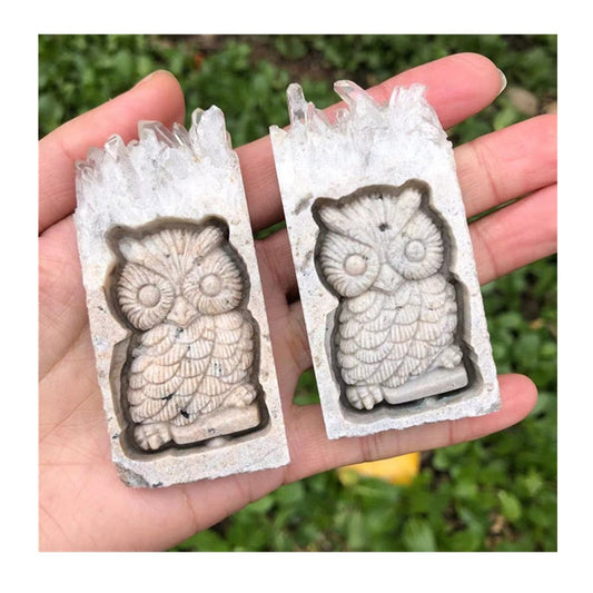 Owl Quartz Cluster Block Carving