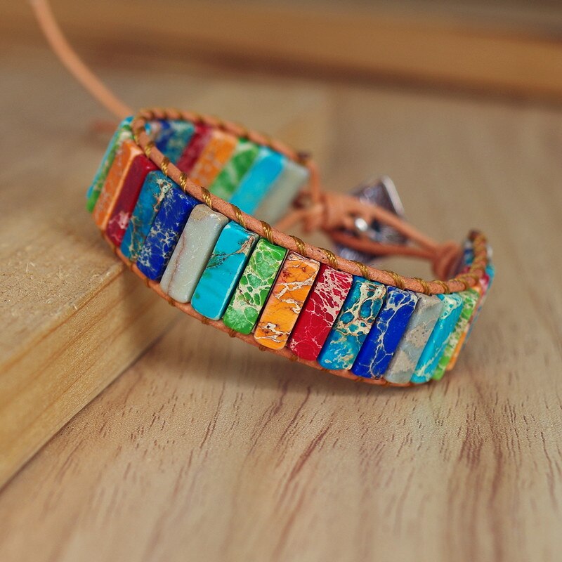 Hand Woven Chakra & Leather Rectangle Bracelet