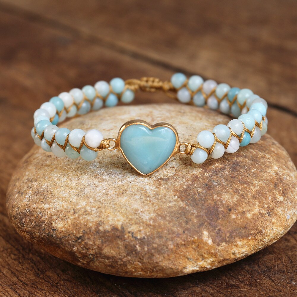 Hand Woven Caribbean Calcite Heart Bracelet