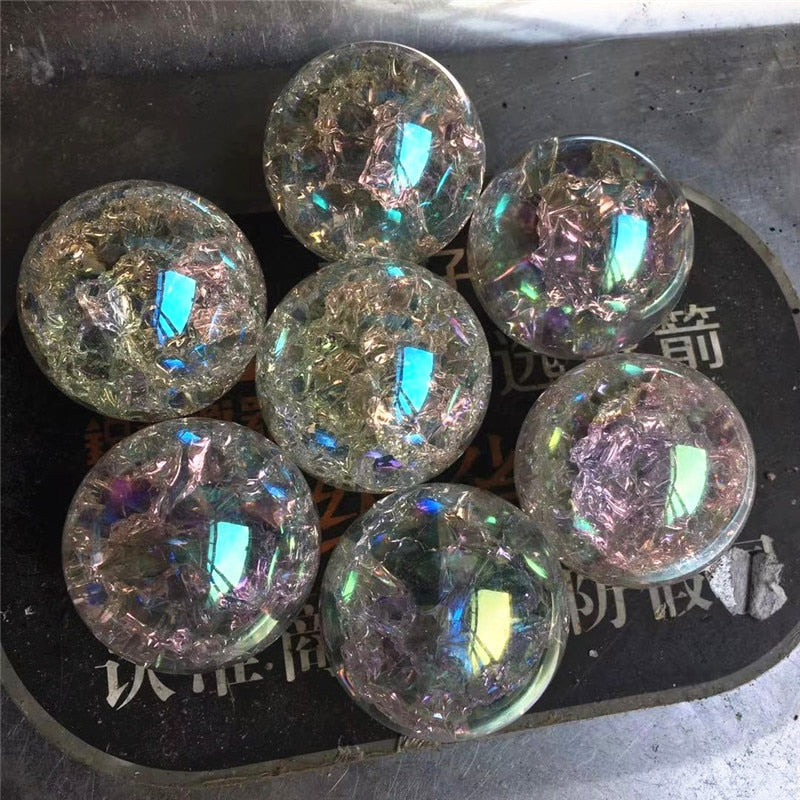 Aura Crackle Quartz Spheres