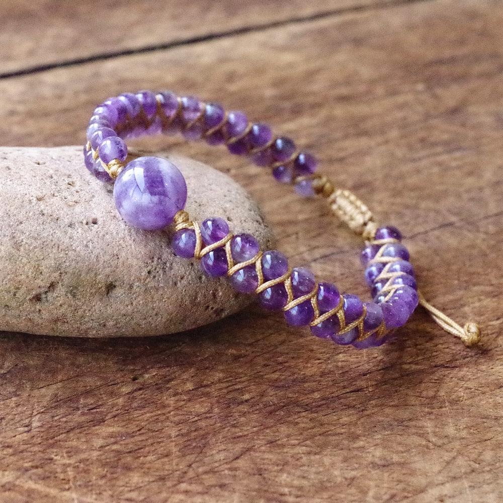 Hand Woven Amethyst Bead Bracelet