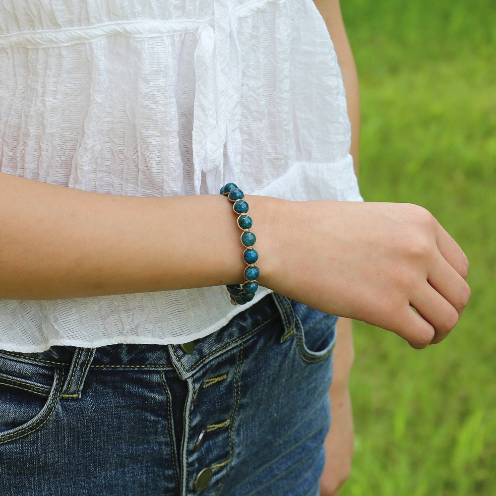 Hand Woven Blue Apatite Bracelet