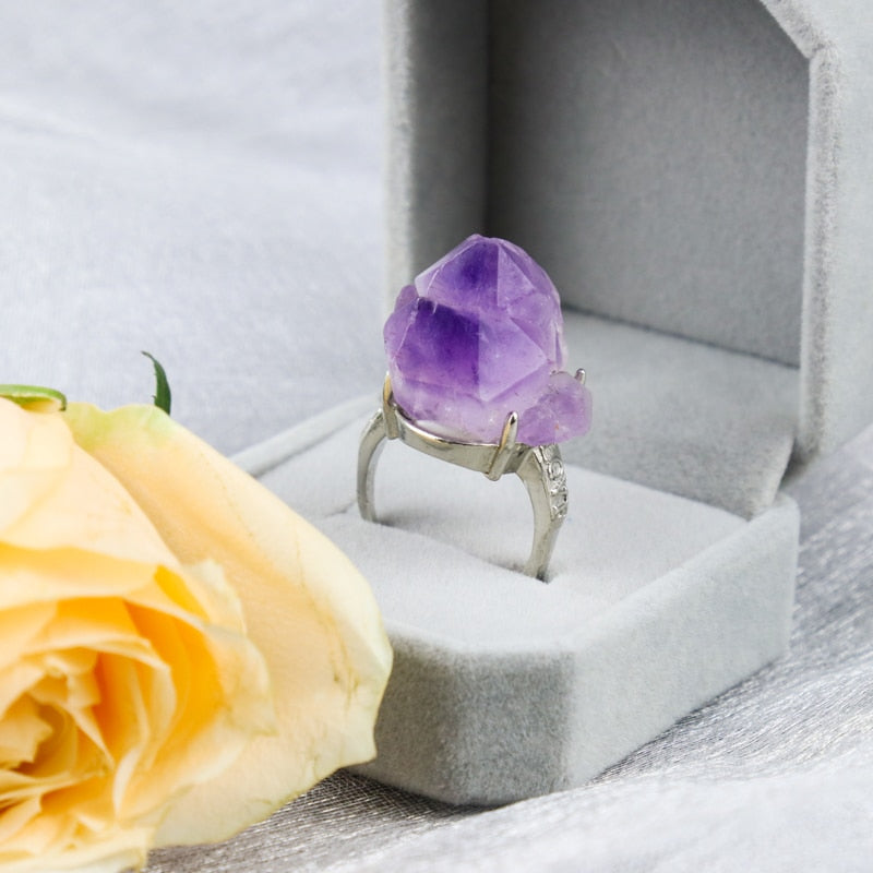 Raw Amethyst Baby Flower Cluster Ring