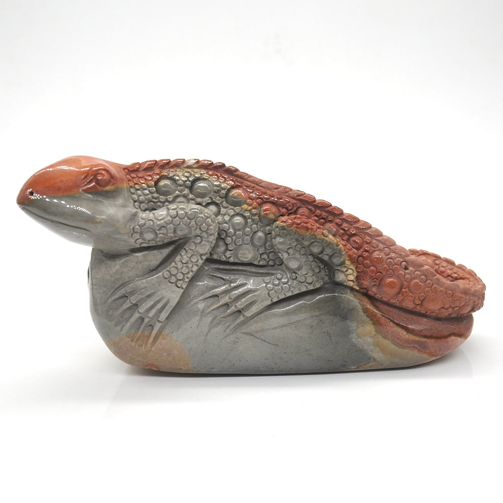 Amazing Handcarved 6.5" Polychrome Jasper Lizard Carving