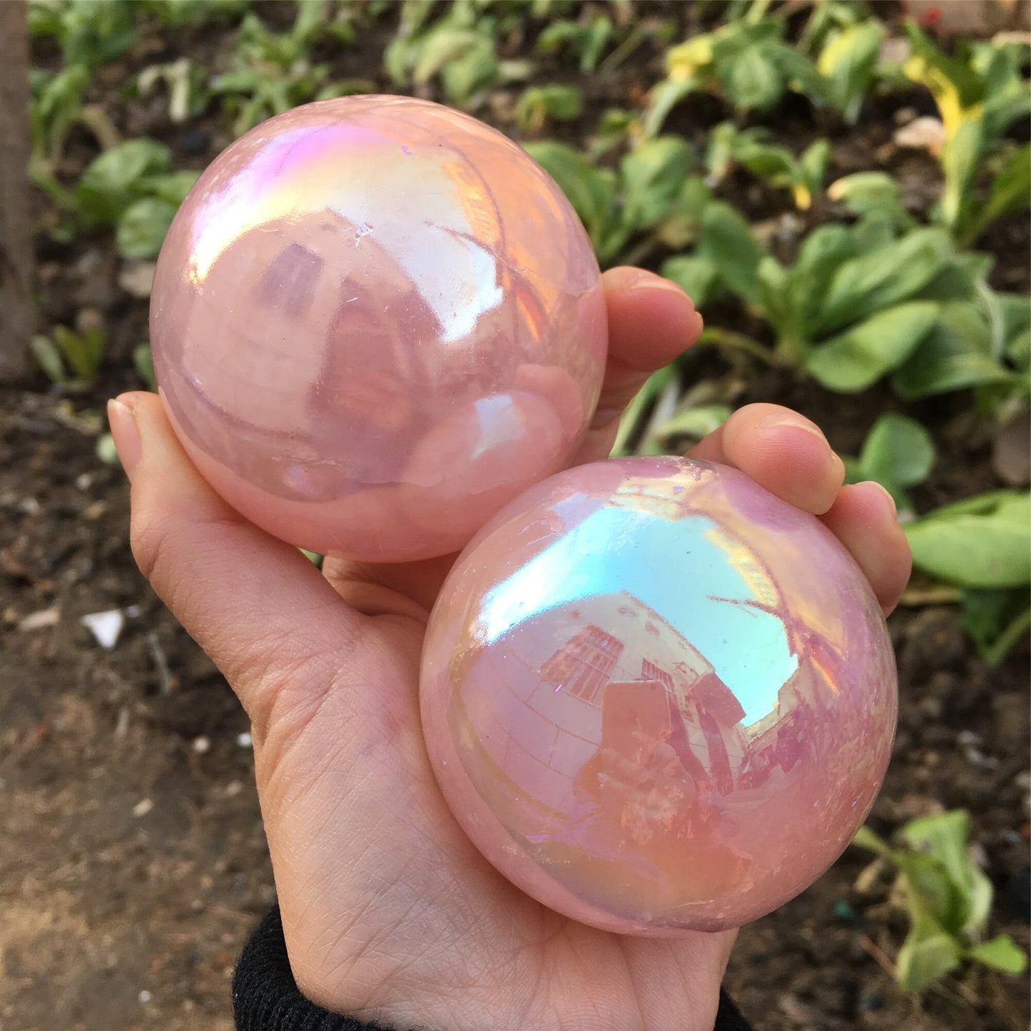 Aura Rose Quartz Spheres