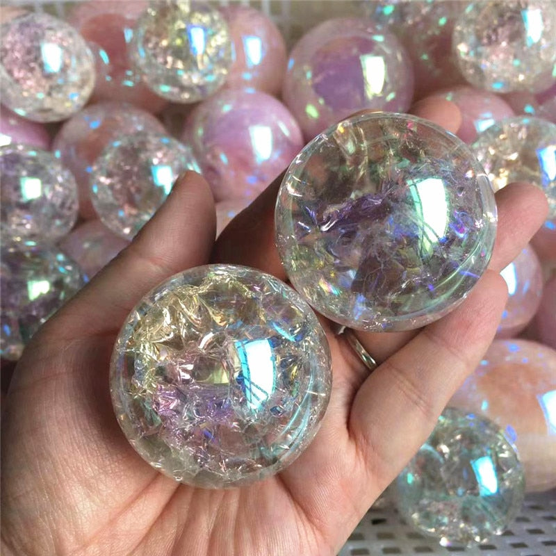 Aura Crackle Quartz Spheres