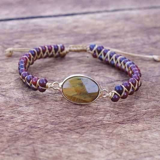 Hand Woven Red Jasper with Tigers Eye Facet Bracelet