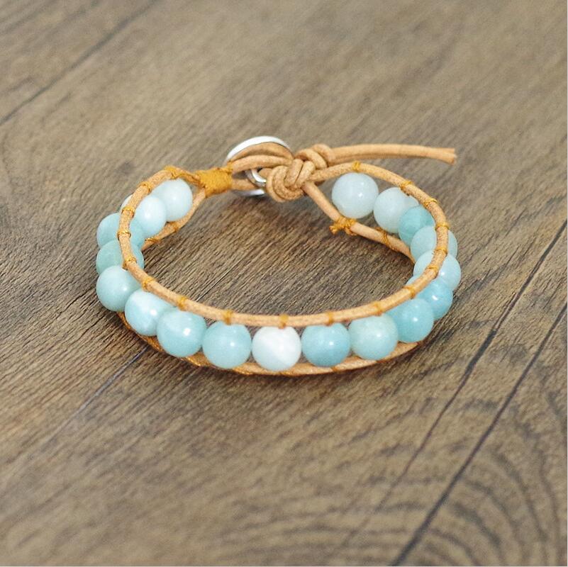 Hand Woven Leather Caribbean Calcite Bracelet