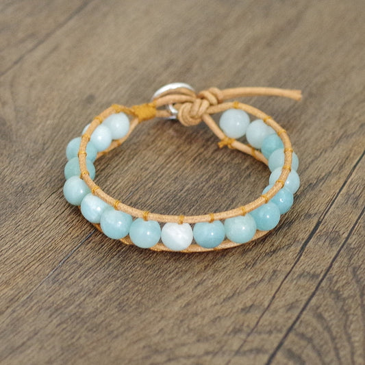 Hand Woven Leather Caribbean Calcite Bracelet