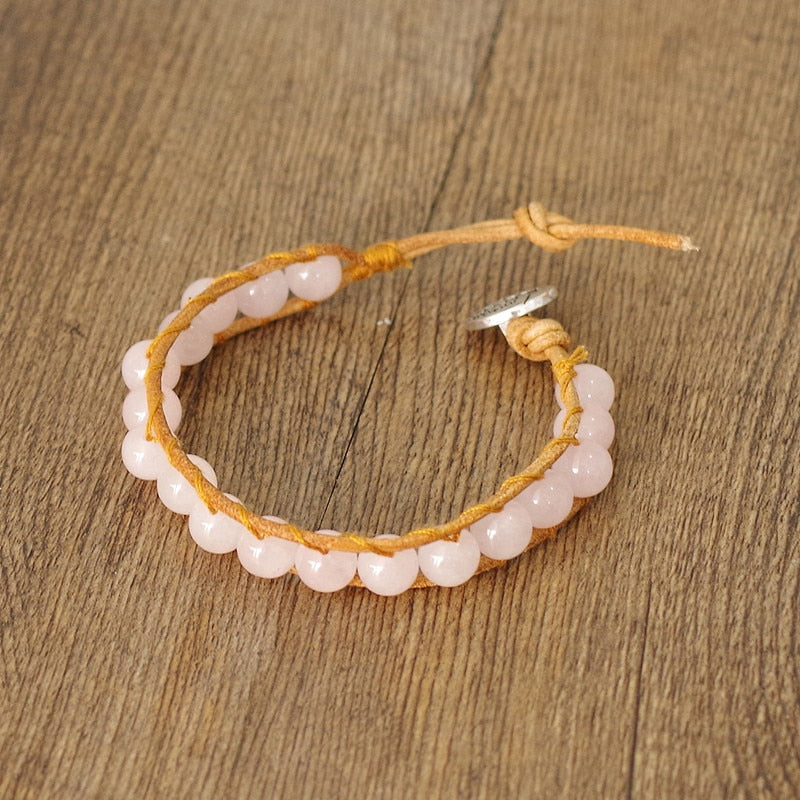 Hand Woven Leather Rose Quartz Bracelet