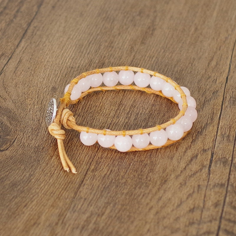 Hand Woven Leather Rose Quartz Bracelet