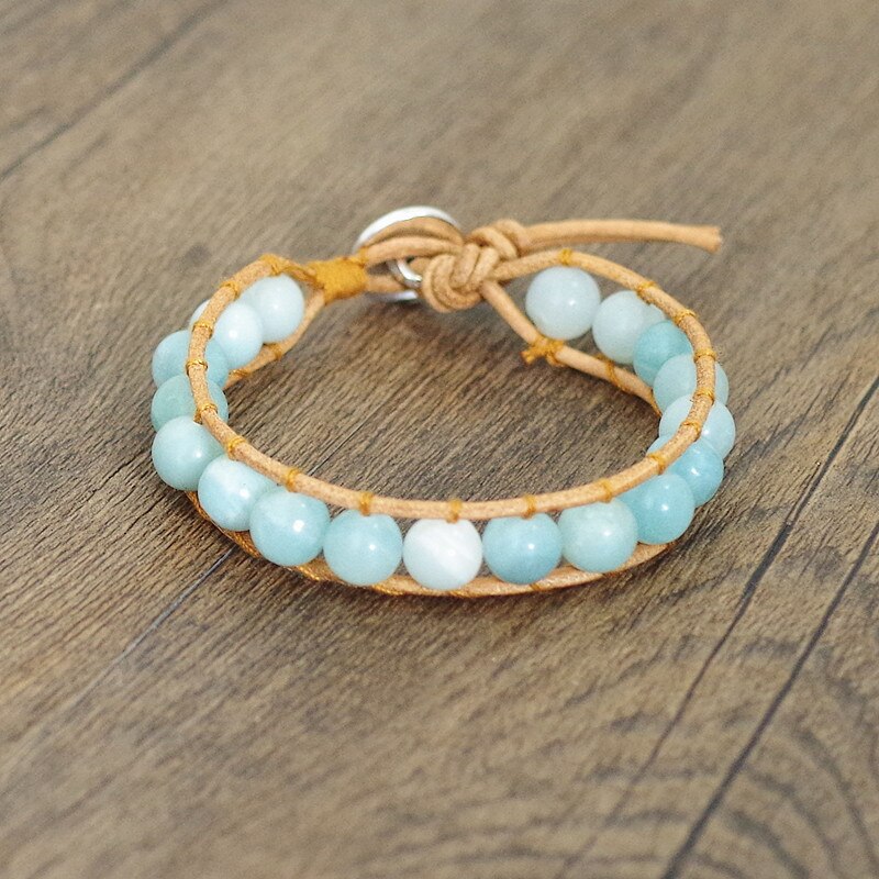 Hand Woven Leather Caribbean Calcite Bracelet