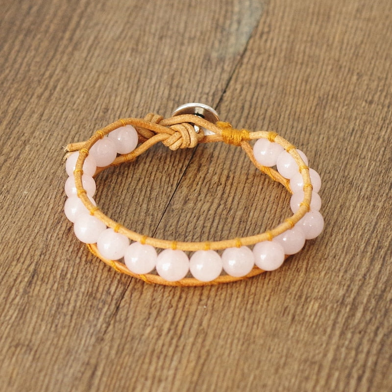 Hand Woven Leather Rose Quartz Bracelet