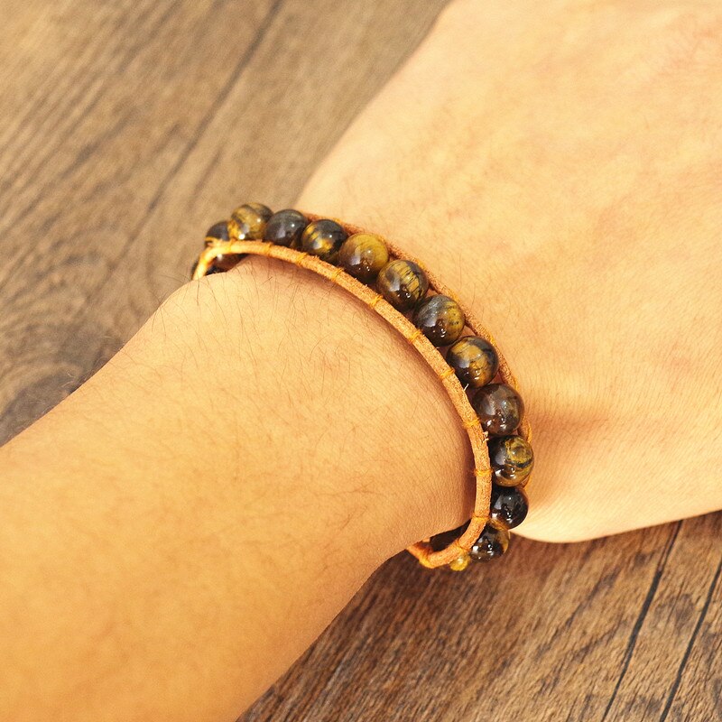 Hand Woven Leather Tigers Eye Bracelet