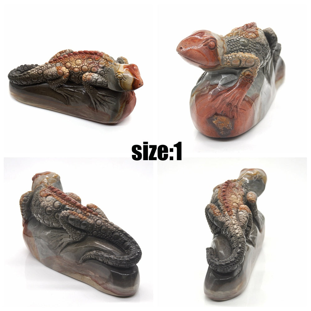 Amazing Handcarved 6.5" Polychrome Jasper Lizard Carving