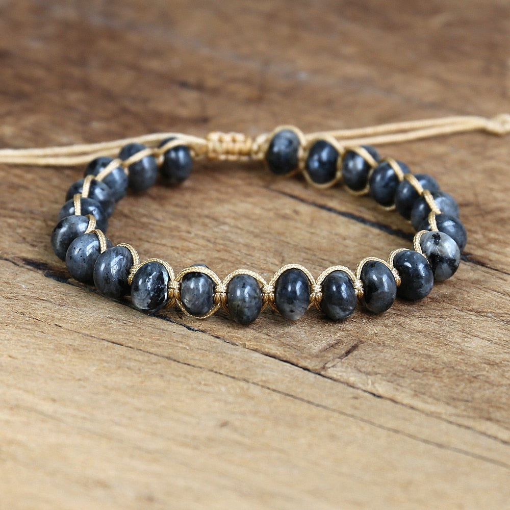 Hand Woven Larvikite Bracelet