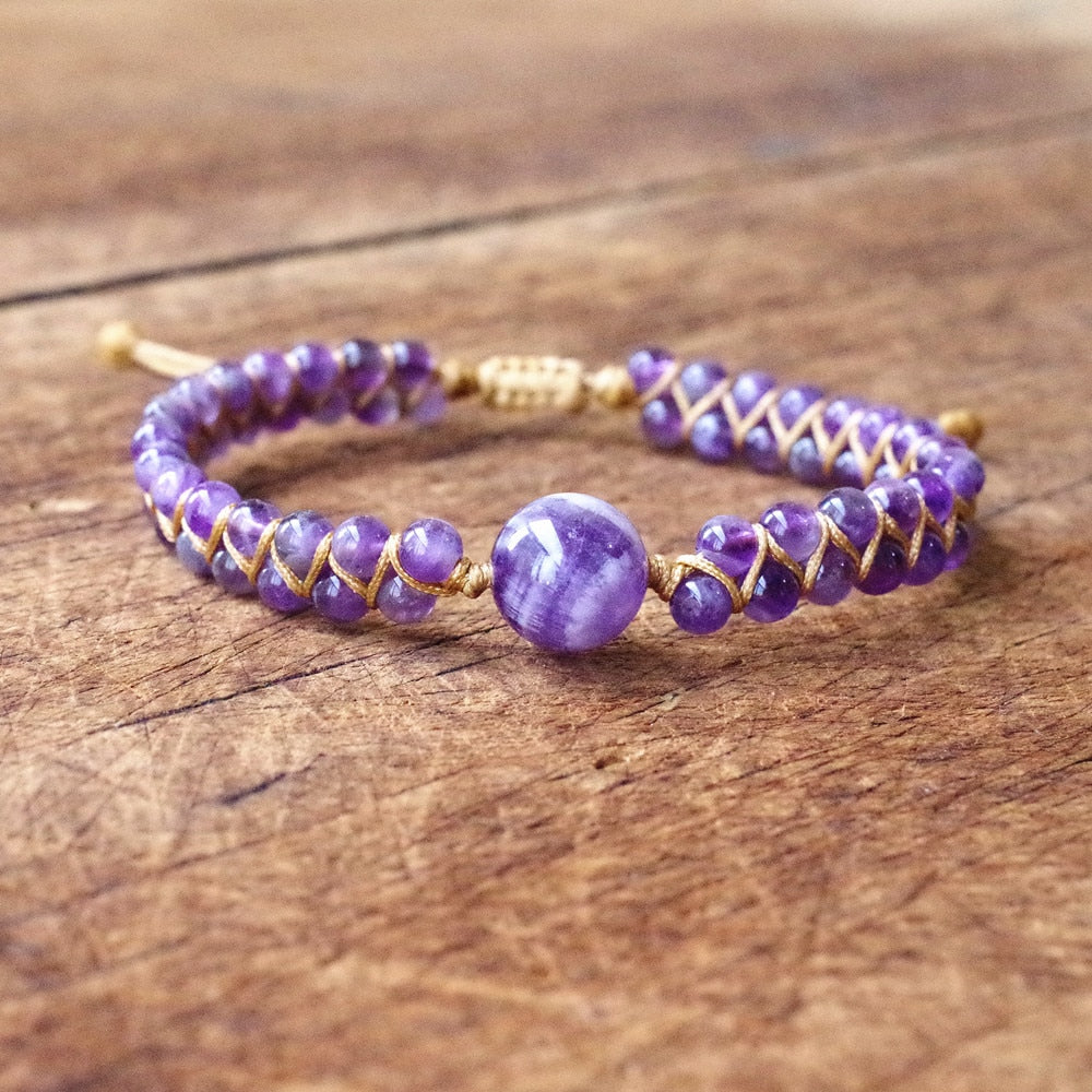 Hand Woven Amethyst Bead Bracelet