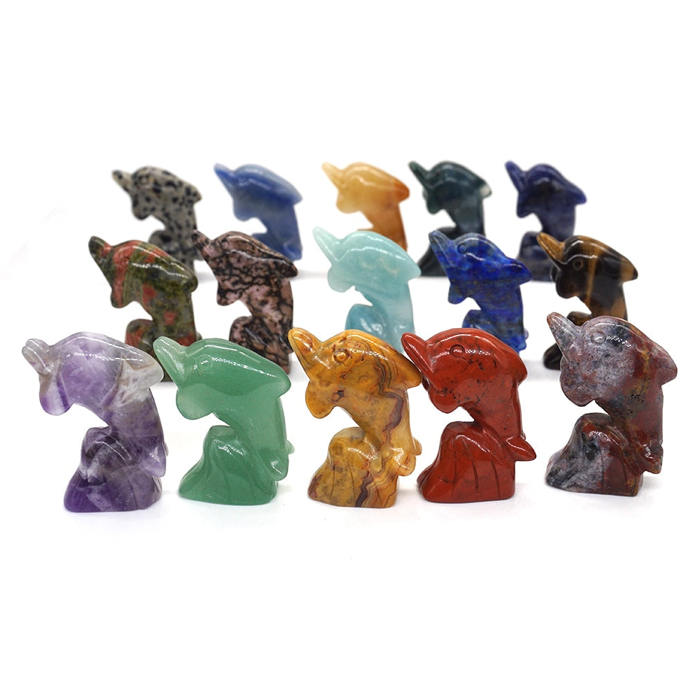 5 piece Set Surfing Dolphin Carvings