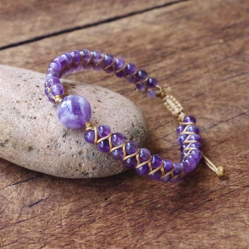 Hand Woven Amethyst Bead Bracelet