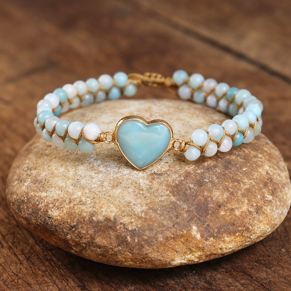 Hand Woven Caribbean Calcite Heart Bracelet