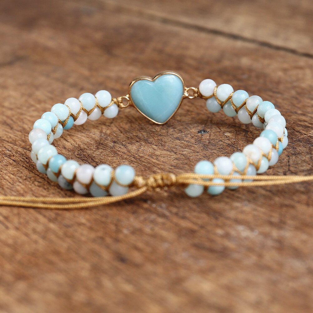 Hand Woven Caribbean Calcite Heart Bracelet