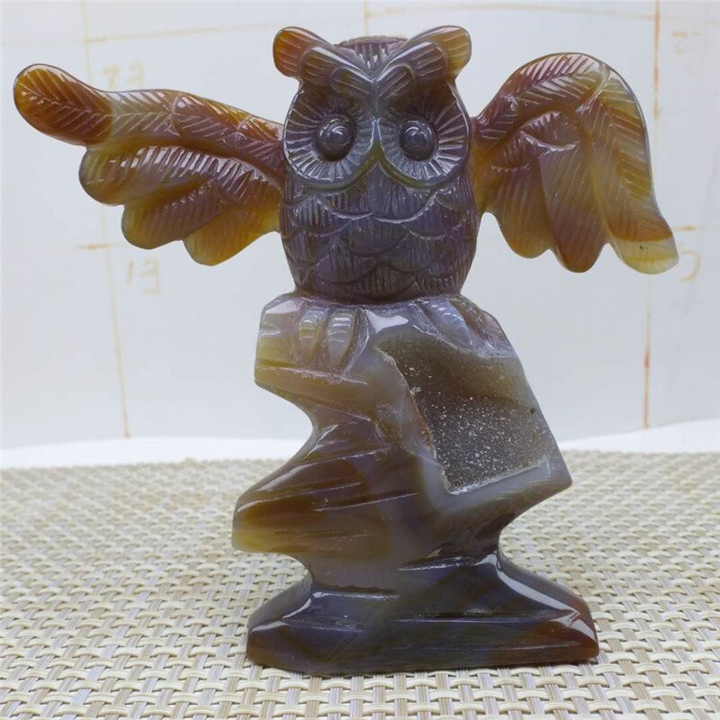 Hand Carved Owl in Agate Druzy