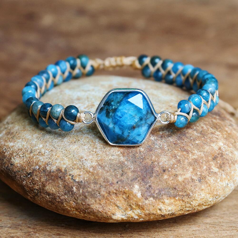 Hand Woven Blue Apatite Facet Bracelet