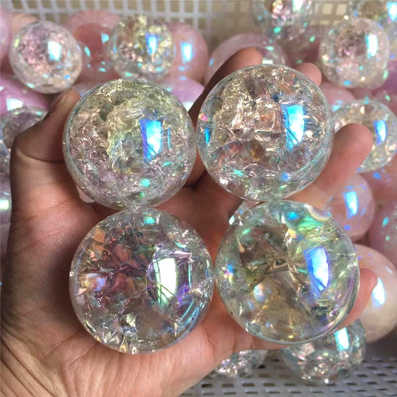 Aura Crackle Quartz Spheres