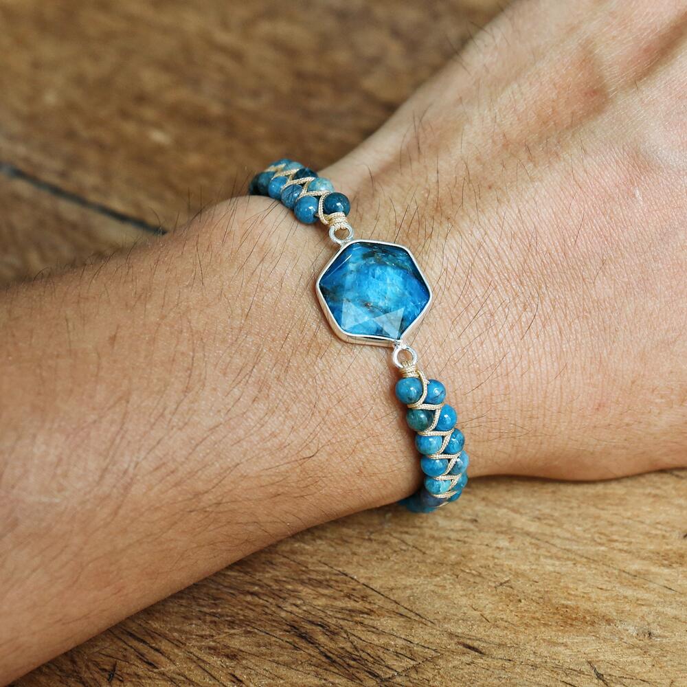 Hand Woven Blue Apatite Facet Bracelet