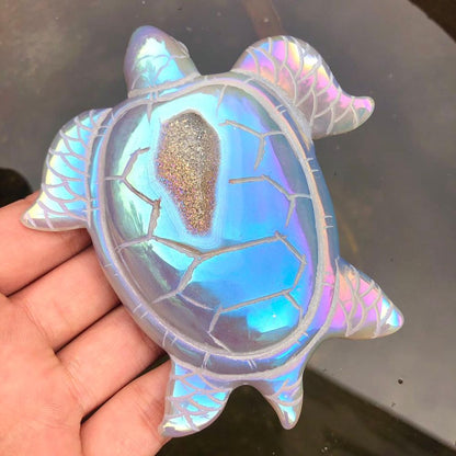 Hand Carved Agate Druzy Turtled Aura’d