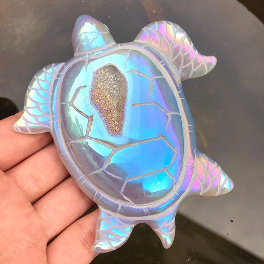 Hand Carved Agate Druzy Turtled Aura’d