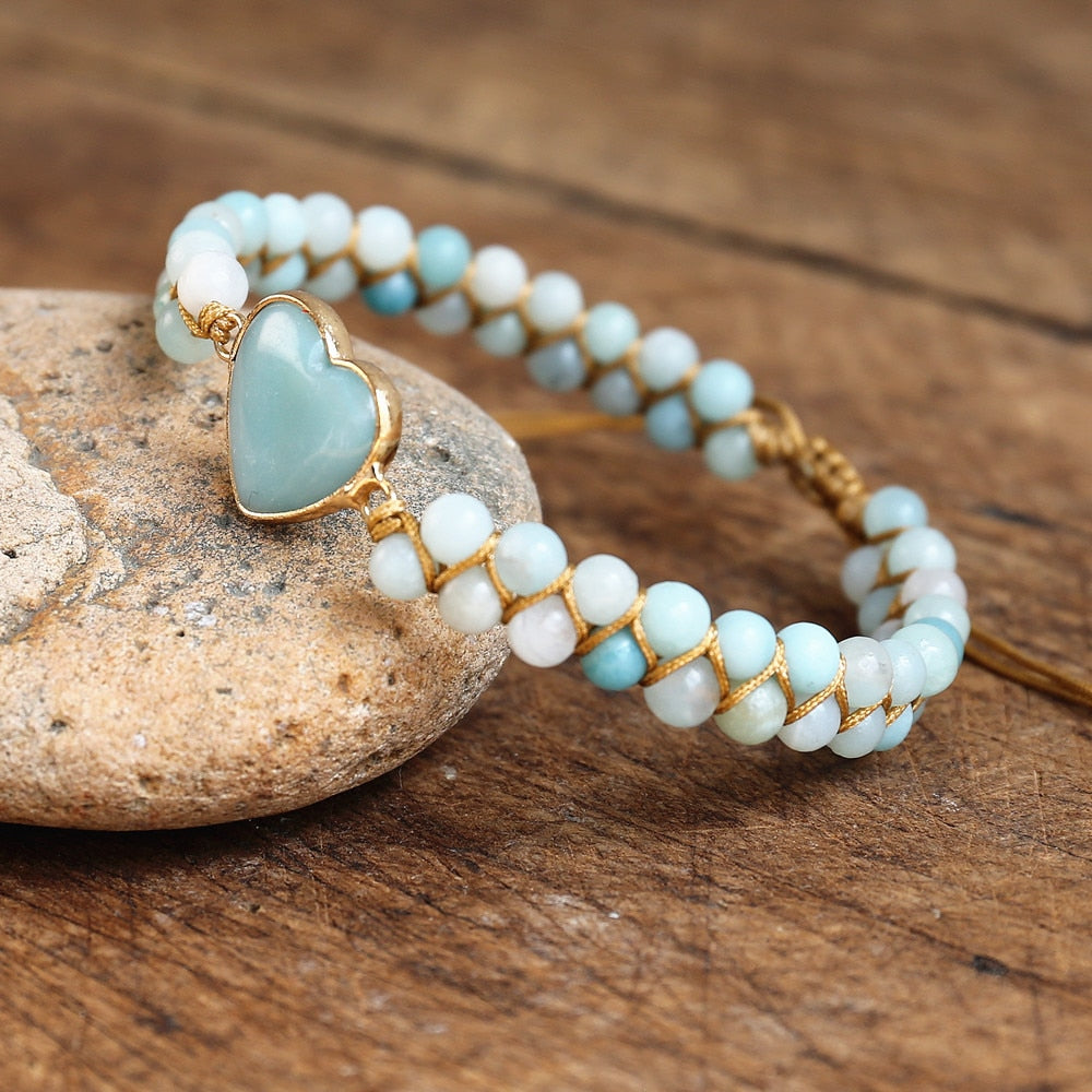 Hand Woven Caribbean Calcite Heart Bracelet