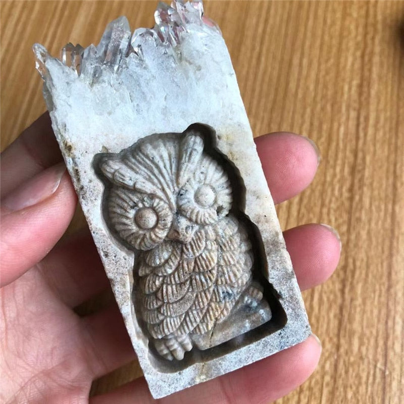 Owl Quartz Cluster Block Carving