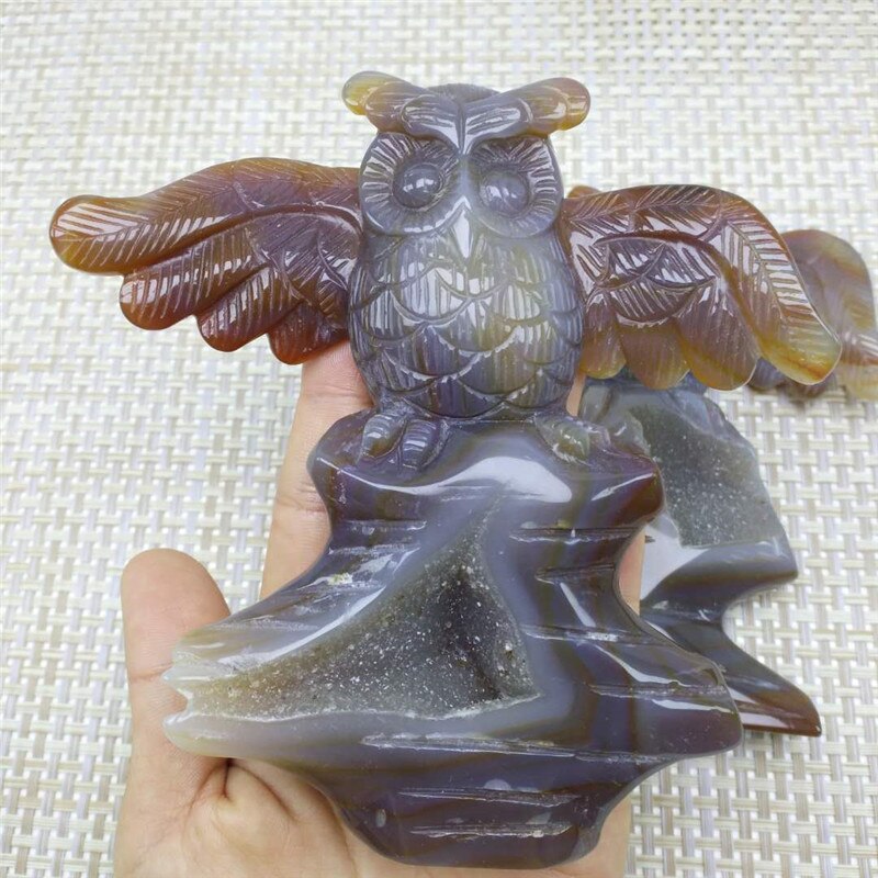 Hand Carved Owl in Agate Druzy