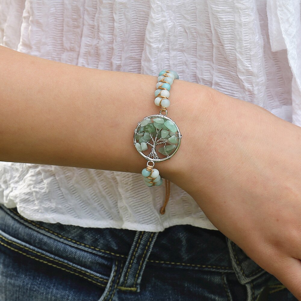 Hand Woven Tree of Life Bracelet (Amethyst or Caribbean Calcite)