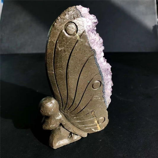 Hand Carved Fairy or Squirrel in Amethyst or Quartz Cluster