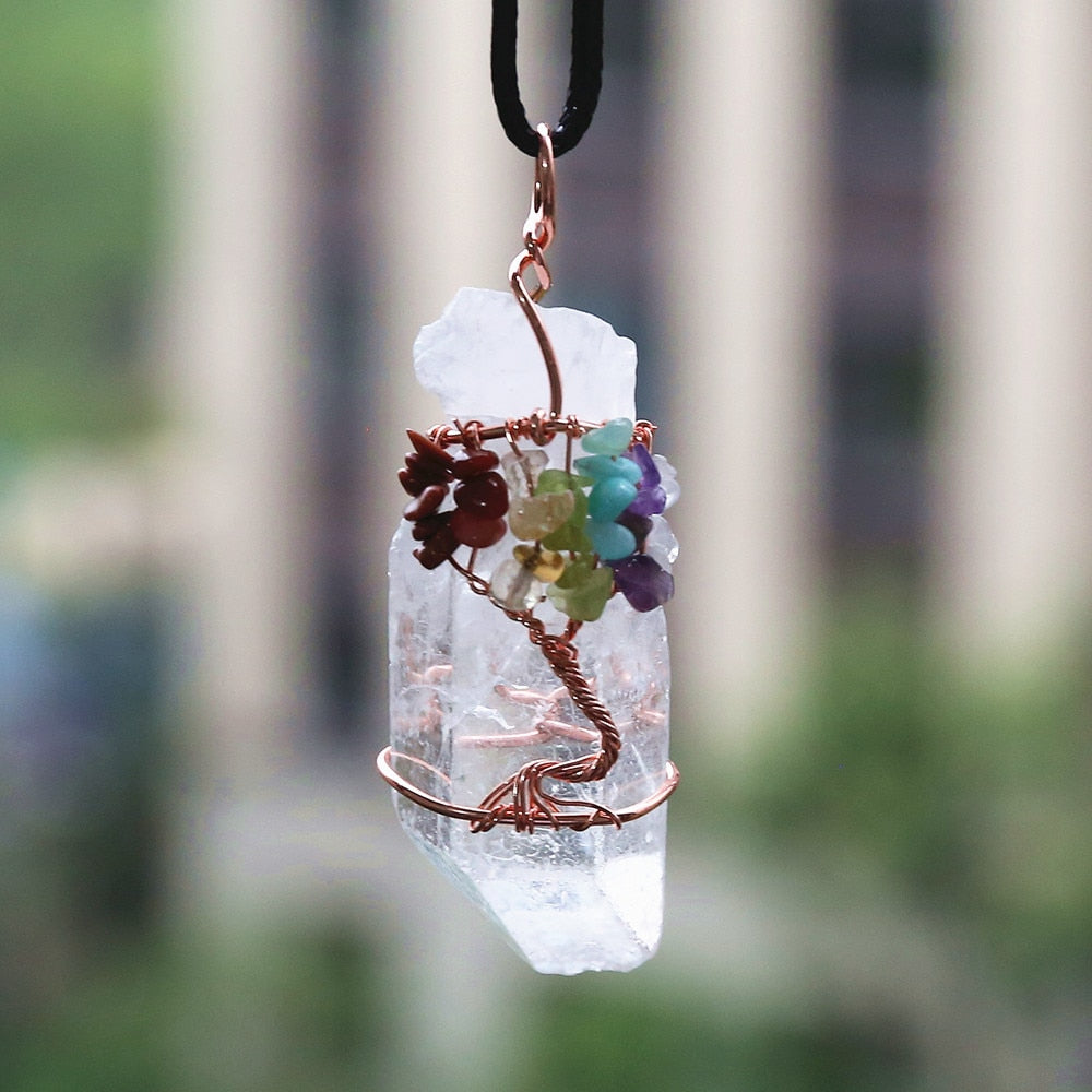 Chakra Tree Quartz Pendent