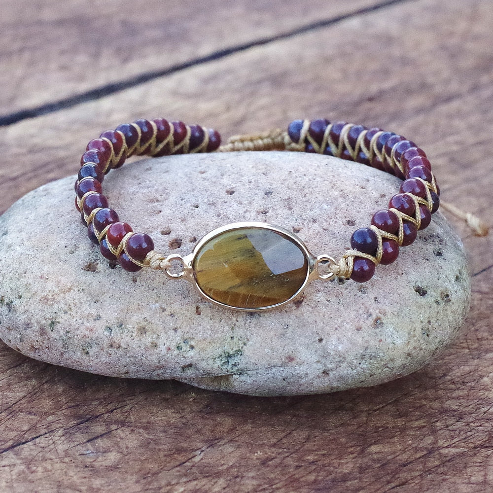 Hand Woven Red Jasper with Tigers Eye Facet Bracelet