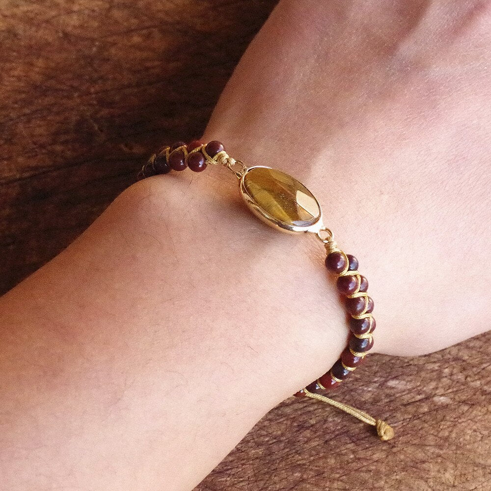 Hand Woven Red Jasper with Tigers Eye Facet Bracelet