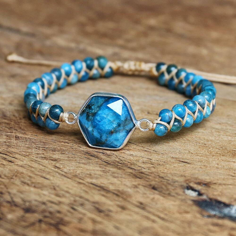 Hand Woven Blue Apatite Facet Bracelet