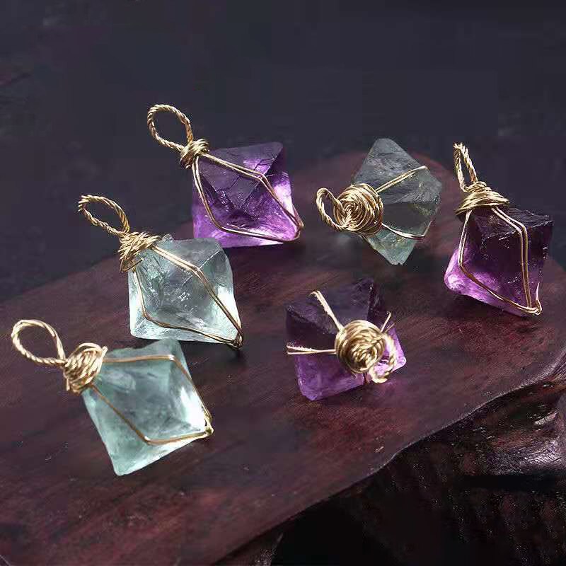 Fluorite Octahedron Wire Wrapped Pendants